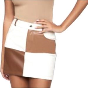 Faux Leather Colorblock Trench Coat & Mini Skirt